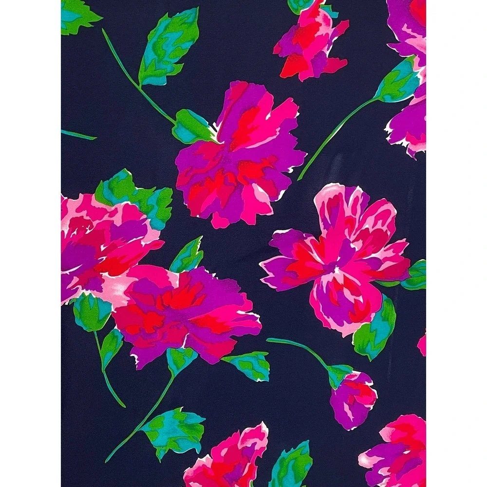 Liz Claiborne Vintage 100% Silk Scarf Navy Blue Pink Floral Windowpane Japan 31